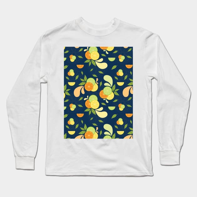 Citrus Splash Seamless Surface Pattern Design Long Sleeve T-Shirt by zarya_kiqo